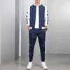 Marka Erkekler Setleri Casual Fermuar Eşofman Bahar Sonbahar Erkek Katı Splice Set Ceket + Pantolon Spor Suit Streetwear Hip Hop 211006