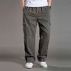 Heren Casual Broeken Katoen Overalls Elastische Taille Full Len Multi-Pocket Plus Meststoffen Herenkleding Big Size Cargo Pants 211110