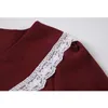 Robes de chemise de culture de col épissé en dentelle femmes à manches longues coréen vintage ourlet froissé simple boutonnage élégant robes 210515
