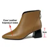 Automne en cuir véritable bottines femmes fermeture éclair talons épais court véritable bout pointu chaussures dame hiver 34-39 210517