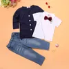 New Outono Crianças Conjunto De Roupas Cardigan + T-Shir + Jeans 3 Pcs Meninos Roupas Conjunto Bebê Terno 54 Z2