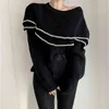 Autumn Knit Sweater Women Black Beige Long Sleeve O-neck Knitted Loose Ruffles Korean Female Winter Warm Soft Sweaters 210514
