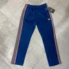 Men's Pants Sea Blue Needles Men Women Stripe Butterfly Embroidery Logo Ribbon Track High Street Trousers Clothing