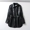Faux Leather Coat Ladies Fashion Slim Pu Jacket Temperament All-Match Tooling Pu Jacka Kvinnors Bälte Imitation Läderjacka 210422