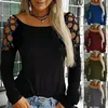 Camicette da donna Autunno Donna Nero Base Shinny Moda Casual Girocollo con borchie Scava fuori T-shirt a maniche lunghe
