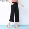 Streetwear Sommer Damen weiße Arbeitshose weibliche hohe Taille breite Bein Capris für Frauen Hosen Frau Plus Größe 5XL 6XL 210915