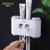 ECOCO Wall Mount Automatic Toothpaste Squeezer Dispenser Toothbrush Holder Bathroom Accessories Storage Rack with 4 Cups 211222