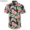 Summer Męskie Krótki Rękaw Hawajski Koszula Moda Casual Kwiatowy Druku Tropikalne Koszule Wakacyjne Party Camisa Hawaiana 3XL 210522