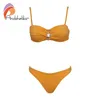 Andzhelika Seksi Bandeau Kadınlar Mayo Push Up Bikini Set Metal Elmas Mayo Brezilyalı Plaj Mayo Monokini 210319