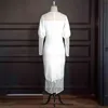 White Dress O Neck Long Lantern Sleeve Hollow Out Women Elegant Office Lady Wear Solid Color Midi Length Dresses Plus Size 2XL 210527