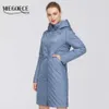Miegofce дизайнер весенние женские хлопчатобумажные куртки с молнией и средней длины, устойчивый к капюшоному воротнику с капюшоном Женский плащ ветрозащитный 210819