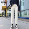 Femmes Jeans Pantalon Style Coréen Lâche Taille Haute Mince Vintage Solide Noir Blanc Droit Cheville-longueur 7284 50 210521