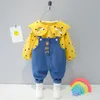 Hylkidhuose höst våren baby tjejer kläder sätter toddler spädbarn kläder lapel regnbåge overall byxor barn barn kläder x0902