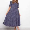 Sommer Puffärmel Plaid Polka Dot Nähte lose Strand Boho Kleid für Damen lange lässige Maxikleid Vintage Vestido 210508