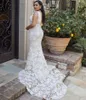 Deep V Neck Plus Size Lace Mermaid Wedding Dresses Appliqued Sweep Train Backless Bridal Gowns Vestidos De Novia