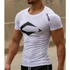 Mens Quick Dry Fitness Imprimé Tees SPORT En Plein Air Running Escalade Manches Courtes Chemise Collants Bodybuilding Tops 210716