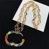 Vintage Colored Rhinestone Necklace Earrings Double Letter Designer Women Diamond Jewelry Sets Europe America Style Studs Gift