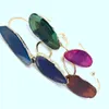 Purple Natural Agates Freeform Slab Beads Open Fashion Women Onyx Stone Gold Bangle Bracelet Jewelry