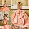 Coral Quinceanera Light Dressessweetheart Neckline Lace Aptique Embroidery Beaded Ball Gown Custom Made Tiered Princess Pageant Party Sweet Vestidos