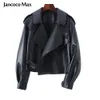Пальто овчины для женщин кожаная куртка зимняя весна мото-байкер подлинное высокое качество черный S7547