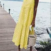 Women Dress Yellow Blue Sleeveless Dot Dresses Plus Size Long Summer Bohemian Clothes 210524