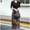Style chinois fleur laine jupes longues pour femmes Vintage élégant jupe mi-longue femme taille haute imprimé fleuri laine jupe crayon 210619