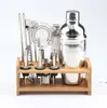 Rostfritt stål Cocktail Bar Tool Set Wine Mixer Kit med bambu står för att göra dryck blandning gwe9375