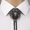 Amrican Red long horn bull head Bolo tie for woman women Handmade Western Art Indian Alloy Necktie silvr star Pentagram