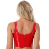 Débardeurs pour femmes Camisoles Sexy haut court femme débardeur filles été Look humide en cuir verni Camisole U cou fermeture éclair dos recadrée