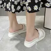 Rimocy Women Shiny Crystal Thick Platform Slippers Soft Cotton Cloth Rubber Beach Slides Woman Comfy Flat Casual Shoes Lady 210528