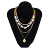 Retro Ellipse Portrait Thin Pendant Necklaces European Imitation Pearl Rice Beaded Mix Chain Women Multi Layer Alloy Gold Snake Chains Jewelry