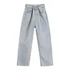 Hög midja denim bredben jeans byxor kvinnor justerbar rak pappa avslappnad mode lösa kvinnliga byxor 210514