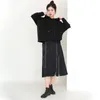 [EAM] femmes noir irrégulier surdimensionné grande taille T-shirt à capuche manches longues chauve-souris mode printemps automne 1DC42901 210512