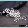 Pannband juvelrykmvexo europeisk design lämnar aessory pärla kristall blommor brudkam bröllop hår smycken gåva droppe leverans 2021 kolnv
