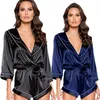 Conjoined Pajamas Women Sleepwear Woman Onesies Piece Pyjamas Sexy Loose Cardigan Ladies Homewear Casual Underwear Summer Cool Girls V Neck Clothes 4 Colors