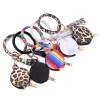 Stock coloré PU cuir glands Bracelets porte-clés bracelet tournesol léopard écouteurs sacs maquillage sac avec miroir porte-clés têtes
