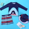 children's swimsuit dinosaur Crocodile shark Whale Pirate Ship pattern long-sleeved top swim hat and shorts set kids boys swimwear quick-drying swim clothes M3980