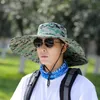 Camouflage emmer hoed voor mannen plus brede randige anti-UV-caps buiten waterdichte viskap vrouwen camping zomer wandelen zon hoeden delm22