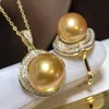 Pearl Set Fine Jewelry Round 11-12mm Natural Fresh Water Golden Pearls Sets For Women Presents Bracelet, Earrings & Necklace