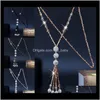 Fashion Shiny Crystal Beads Long Necklace Simple Joker Tassel Strand Sweater Chain Women Leisure Jewelry 4 Colors D061X Pendant Neckla 3Adek