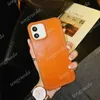 Classic Orange Fashion Luxury Phone Cases för iphone 13 13pro 12 12Pro Max 11 11pro XS XR XsMax 8 plus högkvalitativt präglat läderfodral Co