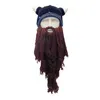 Adult Crazy Funny Halloween Cosplay Knitted Viking Beard Horn Hat Ski Mask Barbarian Vagabond Vintage Beanie Cap Winter Warmer Y21111