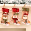 Linne plysch julstrumpor Socks Santa Claus Snögubbe Elk Printing Candy Apple Bag Xmas Decor for Home Fireplace Holiday