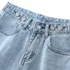 Wixra الصيف الأزرق ديمين السراويل زر جيوب عالية الخصر عارضة الشارع الشهير المرأة 210714