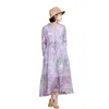 Johnature Spring Fashion V-neck Pockets Floral Print Plus Size Dress Simple Comfortable Nine Points Sleeve Women Dress 210521