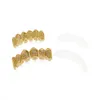 NEW Diamond Grills 18KT Gold Plated Fully Iced Out Micro Pave CZ Top and Bottom Face Mouth Grills for Vampire teeth Cosplay Hip Ho9892101