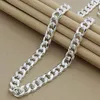 DOTEFFIL 925 Sterling Silver Sideways 10mm 22 inches Chain Square Buckle Necklace 20cm Bracelet Set For Men Women Jewelry