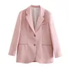 Chic Loose Light Pink Women Blazer Summer Single Button Kobieta Kurtka Długi Rękaw Znosić Blask Femme 210430