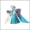 キーチェーンファッションアクセサリー高品質のスカーフキーホルダーリボンボウノットエクサイターPUレザータッセル女性バッグチャームペンダント11937