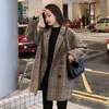 Losse geruite wollen jas voor vrouwen mode revers slanke vrouwen jassen Koreaanse herfst vrouw kleding